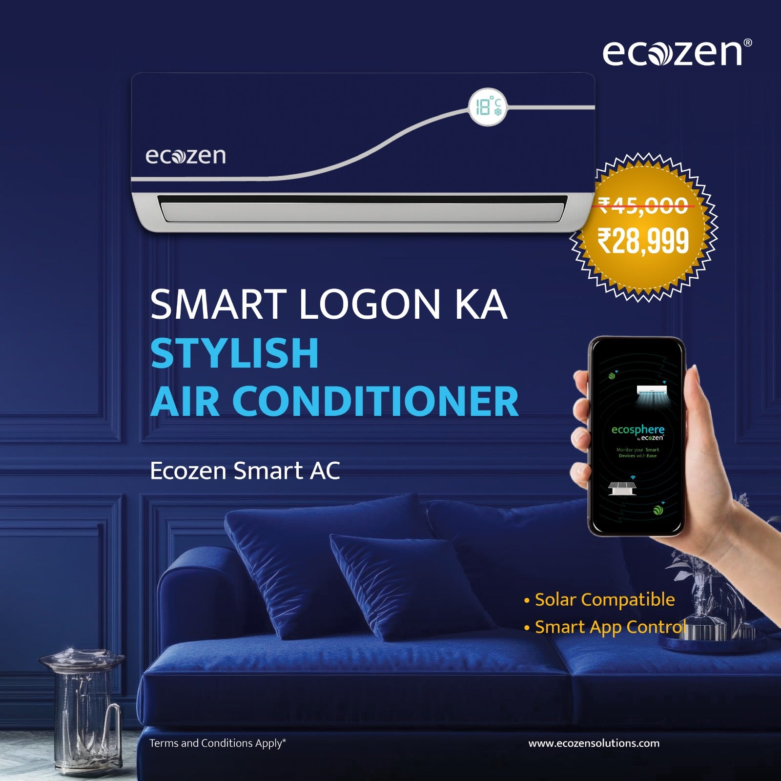 Ecozen Solar AC (1.5 Tons AC, 3 kW Solar, Hybrid Inverter, Direct drive)