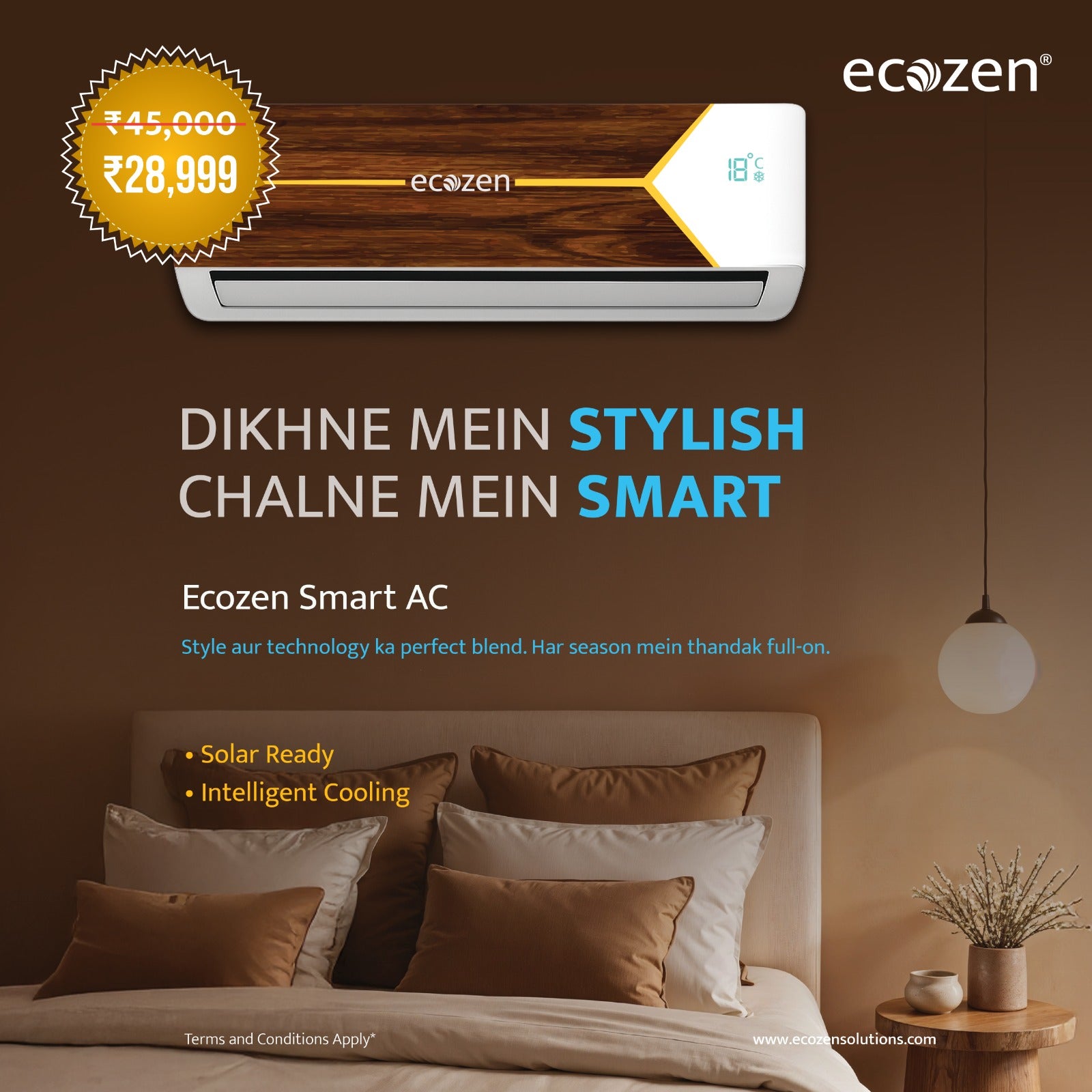 Ecozen Solar AC (1.5 Tons AC, 3 kW Solar, Hybrid Inverter, Direct drive)